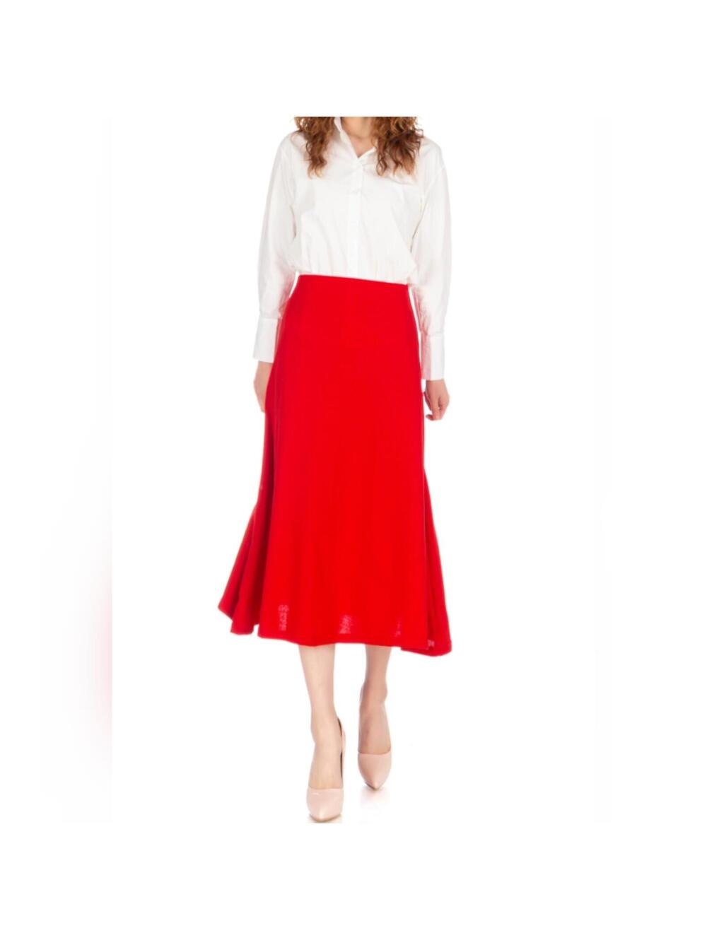 NWT Dani's Choice Elastic Waist A-Line Flared Midi Long Skirt, Red, XL
